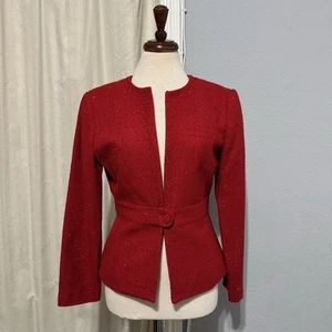 Chaqueta Blazer Adrianna Papell Mujer Vintage Rojo Cuentas Cierre Botón Talla 10 - Imagen 1 de 14