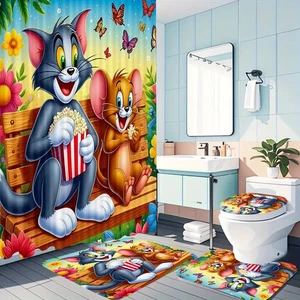 Juego de cortinas de ducha Tom and Jerry alfombrilla de inodoro tapa cubierta privacidad baño decoración - Imagen 1 de 1
