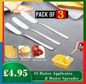 Set of 3 SS Butter & Jam Spreaders Premium Dessert Cutlery Set for Breakfast - Picture 1 of 7