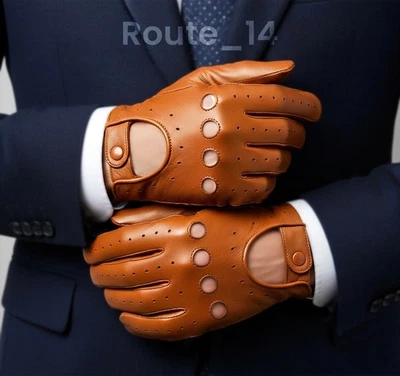 Guantes de conducción para hombre cuero cosido al revés motocicleta bicicleta cuero de cabra suave Foto 1 de 4