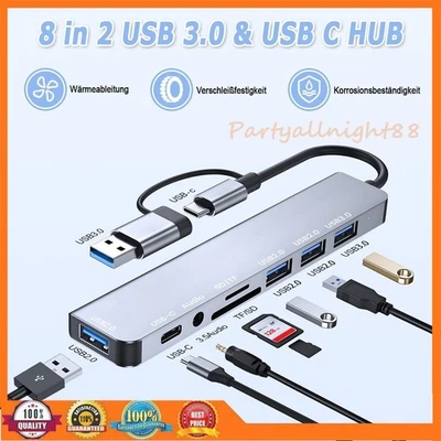 USB C Hub 8-IN-1 Adapter 4K HDMI USB 3.0 LAN RJ45 Ethernet Micro SD Kartenleser - Bild 1 von 4