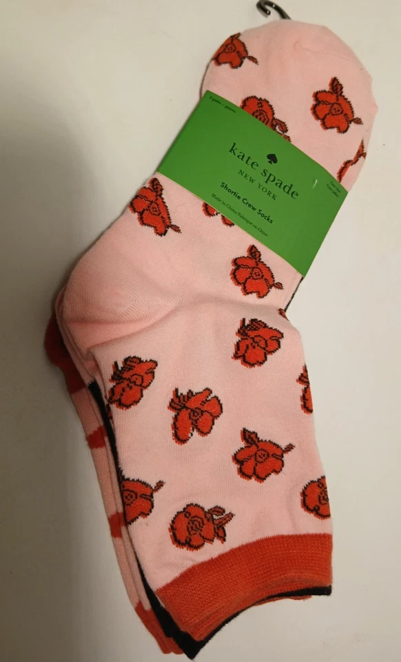 Kate Spade New York Shortie Crew Socks  Pink 3 Pair One Size New - Image 1 of 4