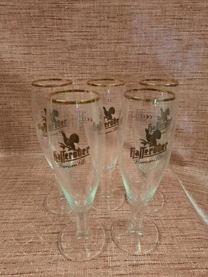 Hasseröder Allegro-Pokal 0,4 l 5x Pokal Bierglas Goldrand Schriftzug schräg