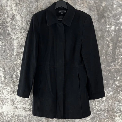 Abrigo de exterior Gallery talla S mezcla de lana botón a presión negro manga larga cuello línea Foto 1 de 4