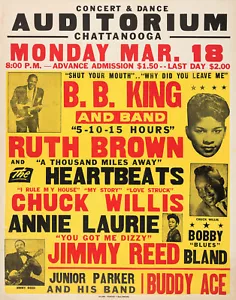 Póster de concierto de auditorio BB KING/RUTH MARRÓN CHATTANOOGA 1957 - Imagen 1 de 1