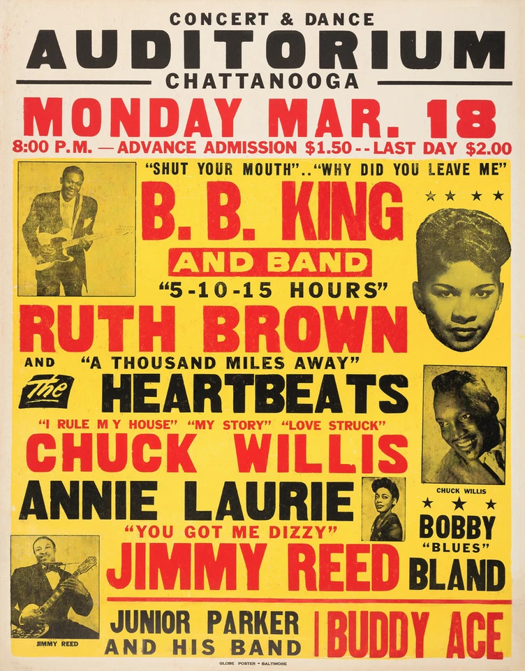 1957 BB KING/RUTH BROWN CHATTANOOGA AUDITORIUM CONCERT POSTER  - Image 1 of 1