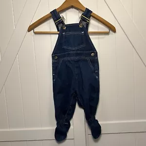 Vintage Happy Kids Denim Blue Jeans Footie Overalls Cold Weather Baby 6 Months - Picture 1 of 9