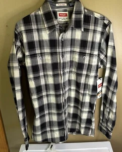 Wrangler Men’s Black And White Plaid Long Sleeve Button Down Shirt NWT Slim Fit - Picture 1 of 6