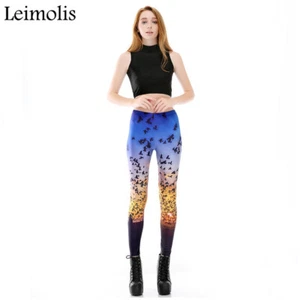 LADIES DUSK SUNSET BIRD 3D PRINT GOTHIC PLUS SIZE HIGH WAIST LEGGINGS YOGA - Picture 1 of 6