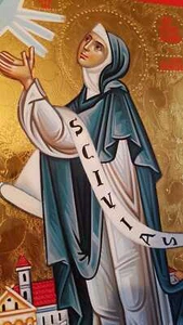 Heilige Hildegard von Bingen IKONE handgemalt 24K Gold Icon Icone Benediktinerin - Picture 1 of 3