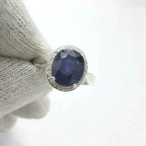 Anillo fino para mujer hecho a mano de plata esterlina 925 zafiro azul natural 4,28 quilates - Imagen 1 de 6