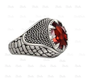 Men's Red Ruby Stone Silver Ring Turkish Handmade Silver Ring Red Zircon Stone R - Picture 1 of 17