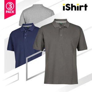 3PC MENS POLO SHIRT 100% COTTON PIQUE POLO PLAIN COLOUR SHIRT BASIC POLO TOP - Picture 1 of 11