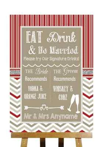 Red & Grey Winter Christmas Favourite Drinks Personalised Wedding Sign - Imagen 1 de 8