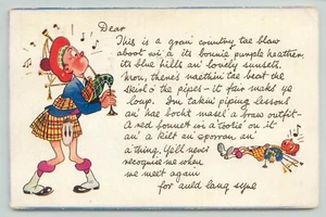 POSTCARD Auld lang syne, dialect joke, bagpipes, Kilt 1958 Scotland, Scottish - Imagen 1 de 2