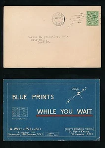 GB 1929 WERBEPOSTKARTE BLAUDRUCKE A.WEST 1/2d nach WALES - Bild 1 von 3