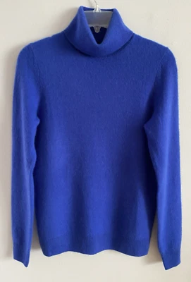 Suéter C by Bloomingdale's 100 % 2 capas cachemir cuello alto azul cobalto talla XS Foto 1 de 4