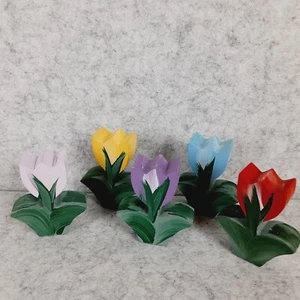 Hand Crafted Set of 5 Easter Tulip Flowers Tabletop Decorations Assorted Spring - Picture 1 of 11