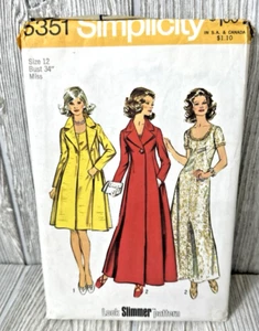 VTG 1972 Simplicity 5351 Look Slimmer Pattern Formal Dress & Duster Coat Size 12 - Picture 1 of 6