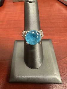Women's Gorgeous Aqua Blue Round Gemstone Sterling Silver Ring Size 7 - Picture 1 of 6