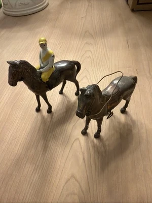 Lot Of Two Vintage Metal Horse Figurine Jockey  - Image 1 of 4