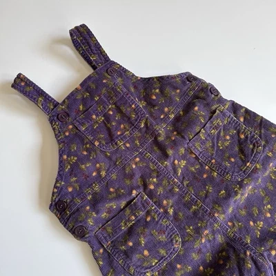 Vintage JUST FRIENDS Corduroy Overalls Toddler Size 3T Purple Floral 100% Cotton - Image 1 of 4