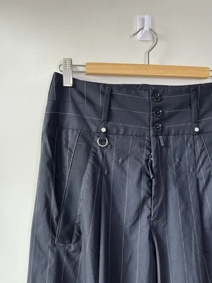 HIGH Everyday Couture UK 8 Navy Pinstripe Wide Leg Culottes Pants Trousers Wool - Image 1 of 4
