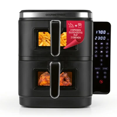 GOURMETmaxx Heißluftfritteuse Vertical Airyfryer Doppel Kammer Dual 2x 5L Korb - Bild 1 von 4