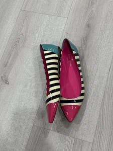 Kate Spade New York rosa und schwarz gestreifte Lackleder Damen Ballerinas Größe 7 - Bild 1 von 17