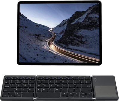 Tastiera Bluetooth Pieghevole Ricaricabile Touchpad Tri-Fold Portatile Layout US - Immagine 1 di 4