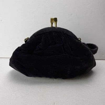 Vintage Navy Blue Velvet Clutch Bag/Purse with Velvet Handle - Image 1 of 4