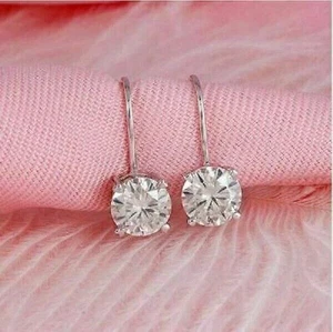 4Ct Round Cut Lab Created Diamond Dangle & Drop Earrings 14K White Gold Plated - Picture 1 of 8