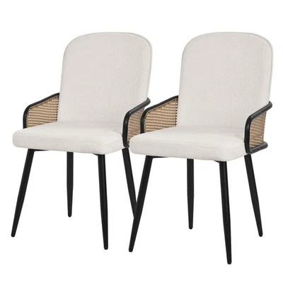 2x Sillas de comedor beige asiento con respaldo, reposabrazos con aspecto ratán - Imagen 1 de 4