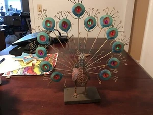 VINTAGE Gold/Green Metal Stones Wire Work Peacock - Picture 1 of 3