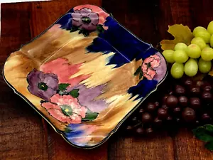 Antique H&K Tunstall Twin Flower Large 8” Art Deco Biscuit Plate Dish Decorative - Picture 1 of 11
