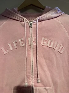 Life is Good Hoodie Women’s Small Pink Stone Sweatshirt Jacket Spell Out - Picture 1 of 4
