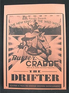 1944 The Drifter Vieja Película Broadside Buster Crabbe Al St John - Imagen 1 de 1