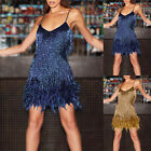 Women's Fashion V Neck Slingback Feather Embroidery Dress With Rhinestones