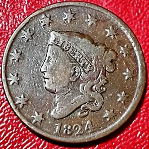 1824 LIBERTY HEAD LARGE CENT - Picture 1 of 2