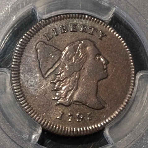 1795  Liberty Cap Right Half Cent  PCGS XF detail  with Pole and Lettered Edge Cover