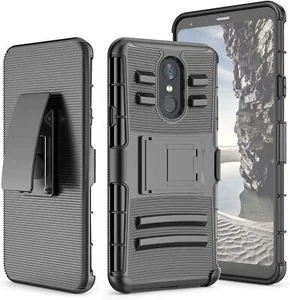 For LG Stylo 4 / 4 Plus Rugged Phone Case Belt Clip Holster+Black Tempered Glass - Picture 1 of 5