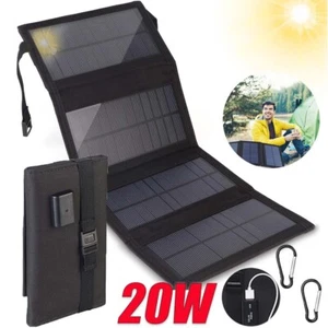 20W Tragbar Solarpanel Klappbare Power Bank Camping Wandern Handy USB Ladegerät - Bild 1 von 15
