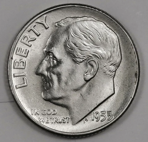 1953-p Roosevelt Dime.  White No Toning.  BU.  Inventory I.   176137 Cover