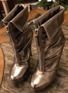Victorias Secret Colin Stuart Ankle Boots Women Silver 5" Heel Platform Zip 6.5 - Picture 1 of 12