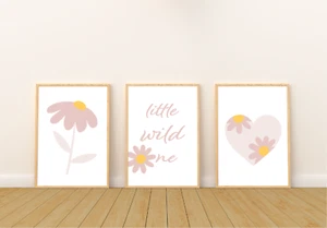 Mädchen Kinderzimmer Drucke 3er Set, rosa Wanddekor, Blumen, Gänseblümchen, Zimmerdekor Wand - Bild 1 von 15