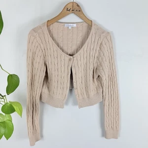 Mooloola Size Large 12 Cardigan Beige Cable Knit 100% Cotton Button Up - Bild 1 von 6