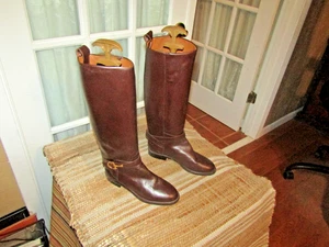 Nine West Dark Brown Leather Pull On Knee High Riding Boots Womens Size 6.5 M - Picture 1 of 10