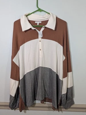 Camisa Polo Maurices Rugby Colorblock Manga Larga Talla 2X Marrón Blanco Gris Nueva con Etiquetas Foto 1 de 4