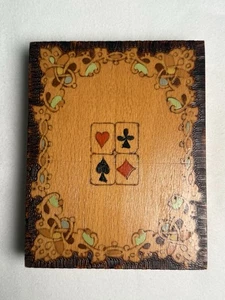 Vintage 1980 Bulgarian Wooden Card Box - Folk Art Pyrography Original Label 403 - Bild 1 von 14