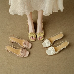 Damen-Sandalen dicke Absätze niedrige Absätze Leder Sommer Übergröße Riemen geflochtene Schuhe - Bild 1 von 21